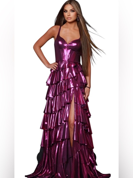Dresses & Skirts - 2Cute Magenta Metallic Tiered Ruffle Gown 25329 Pageant Prom Dress Fits Size 6